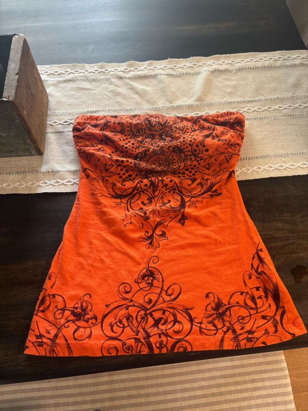 FANG Strapless Orange Printed Tube Top